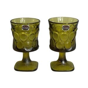 2pc Vintage Noritake Spotlight Japan Olive Green Wine Glass Goblets MCM, 4.5 in